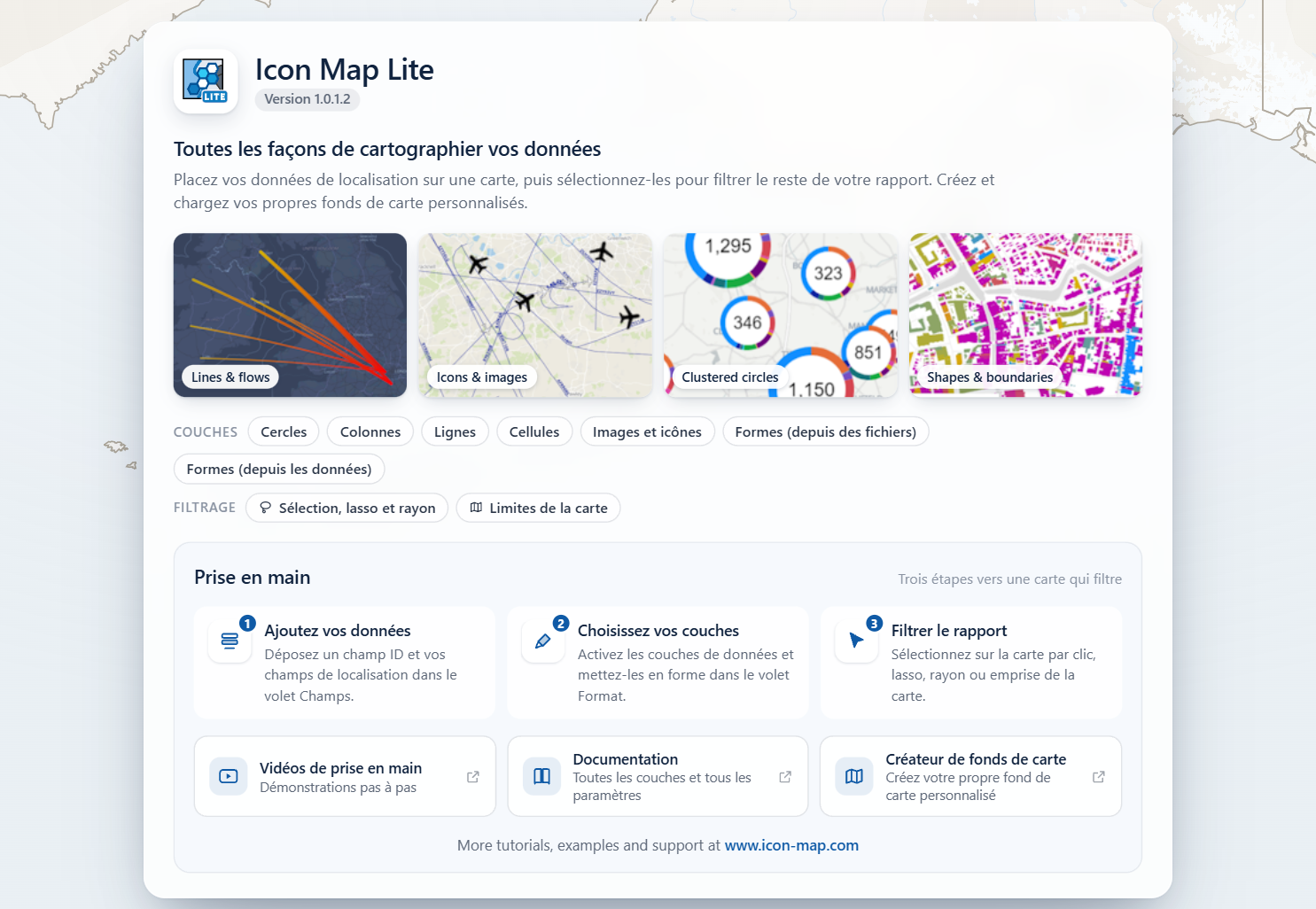 La page de démarrage d'Icon Map Lite dans un visuel vide