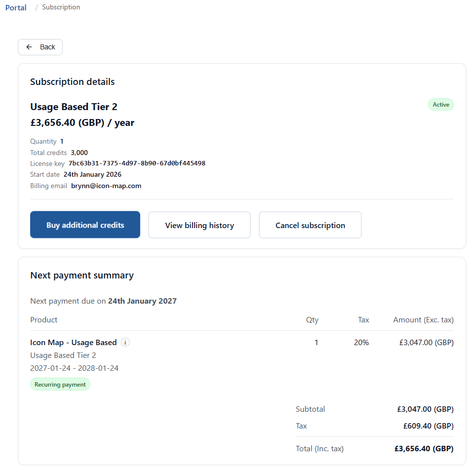 Subscription Details Page
