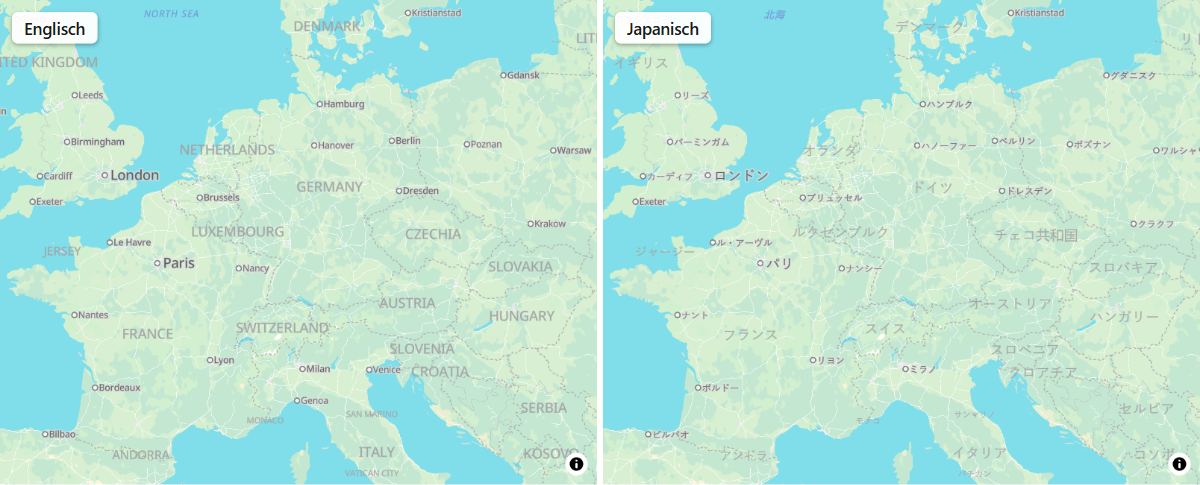 Dieselbe Ansicht im Stil Light mit Ortsnamen auf Englisch und auf Japanisch