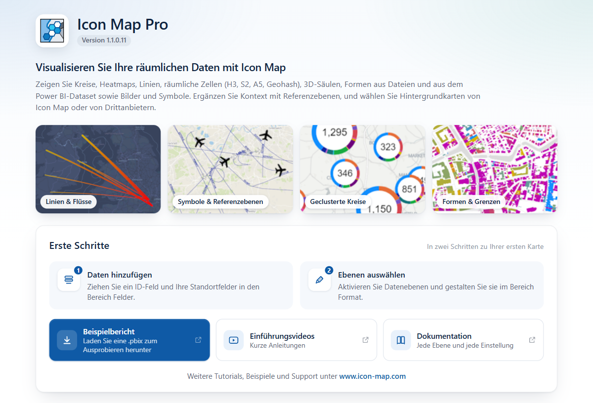 Die Startseite von Icon Map Pro in einem leeren Visual