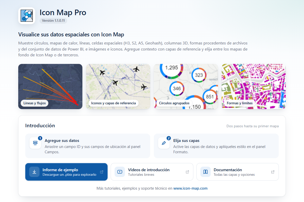 La página de inicio de Icon Map Pro en un objeto visual vacío