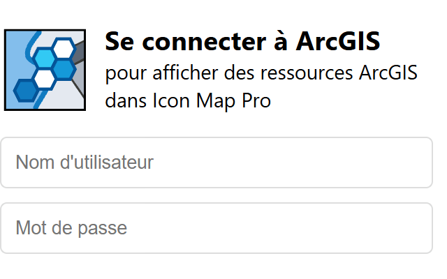 La fenêtre Se connecter à ArcGIS avec les zones Nom d'utilisateur et Mot de passe