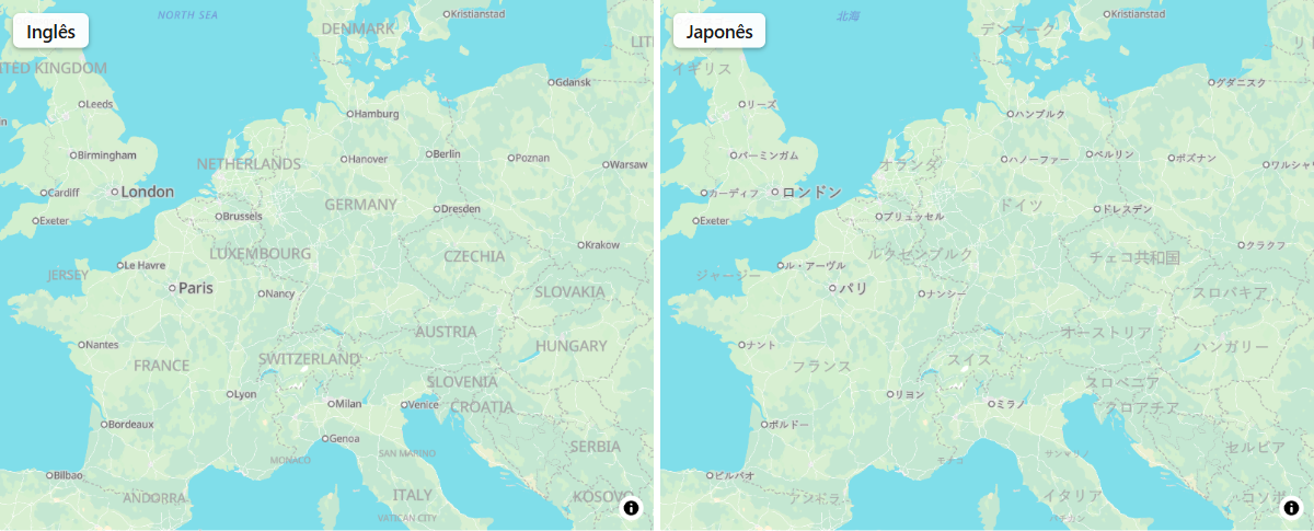 A mesma vista no estilo Light com os nomes de lugares em inglês e em japonês