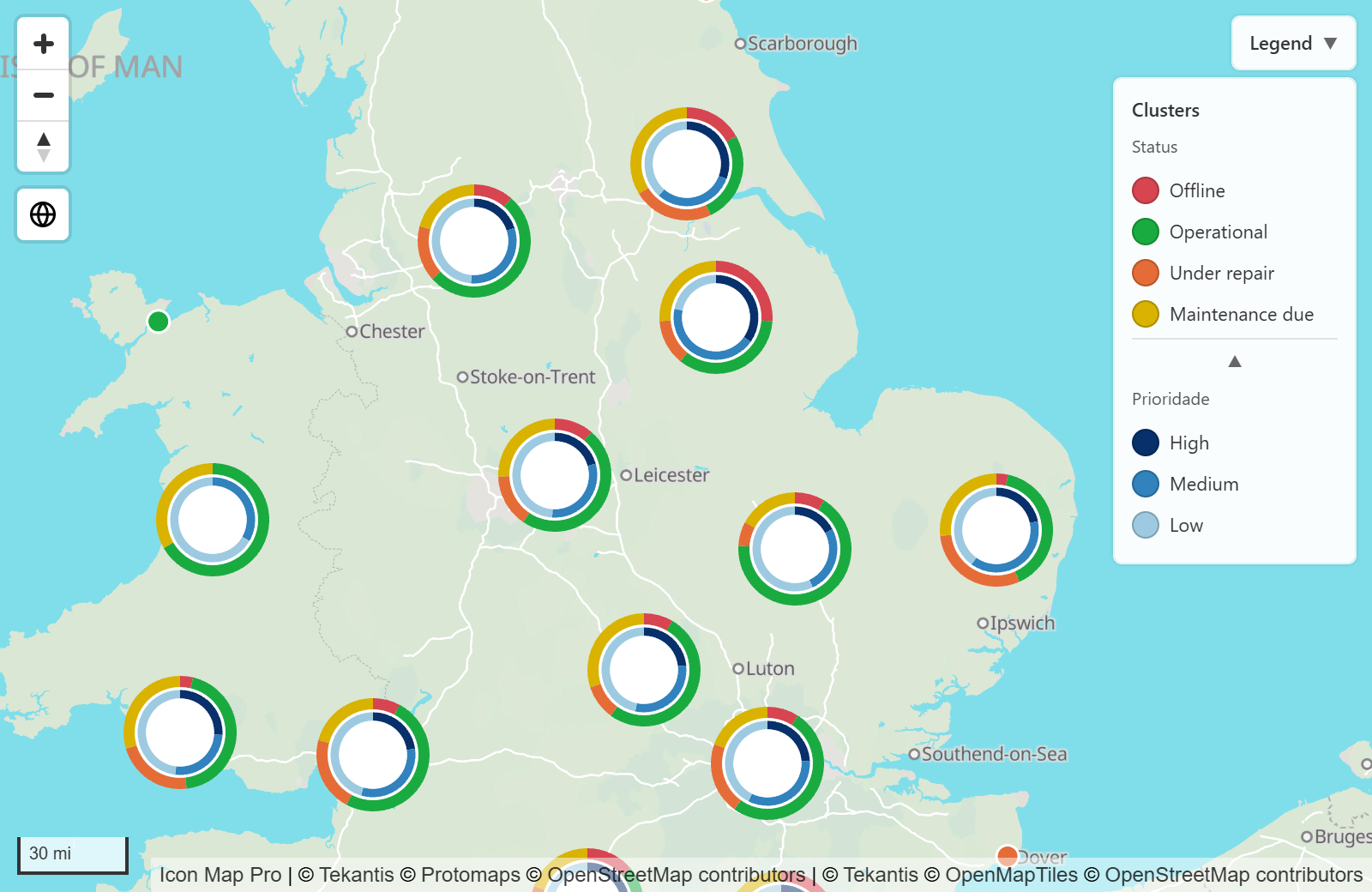Duas roscas, uma dentro da outra, em cada cluster