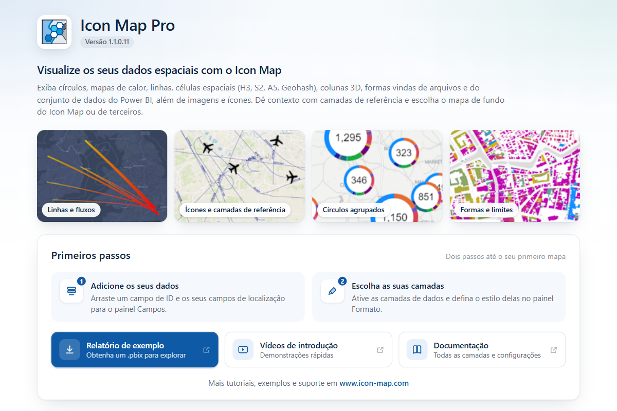 A página inicial do Icon Map Pro em um visual vazio