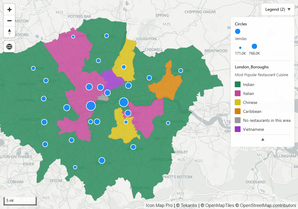 Uma legenda de mapa com uma entrada para uma camada de feições do ArcGIS, mostrando as suas classes de valores únicos