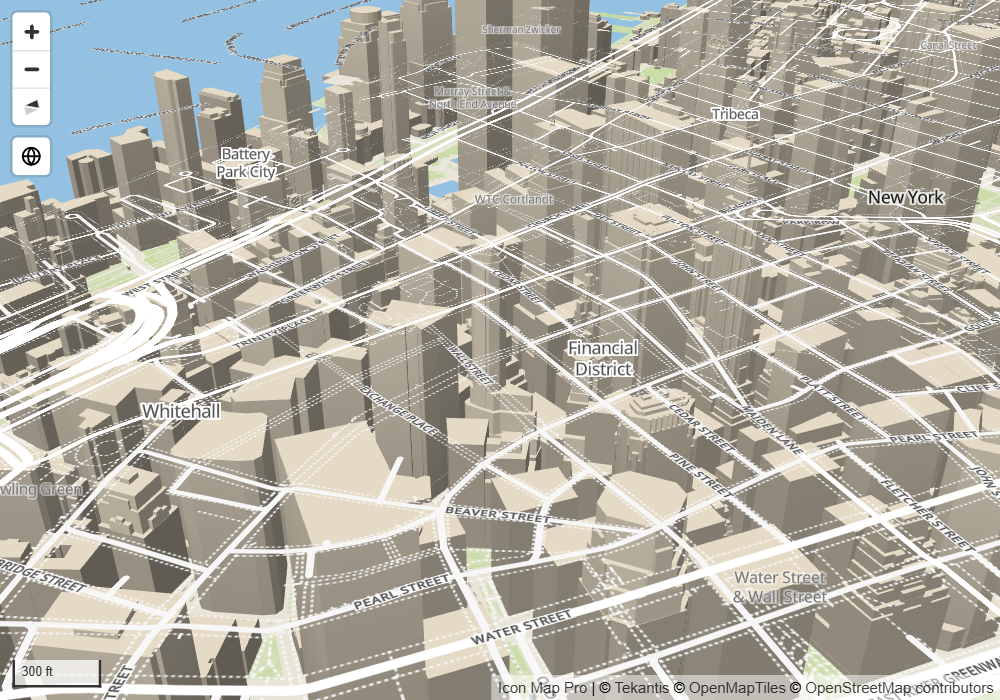 A tilted city view in the Standard style with 3D buildings