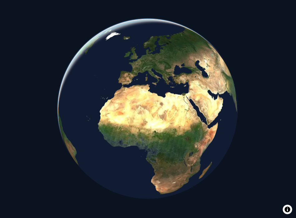 The globe with a soft blue atmosphere around it against a dark background