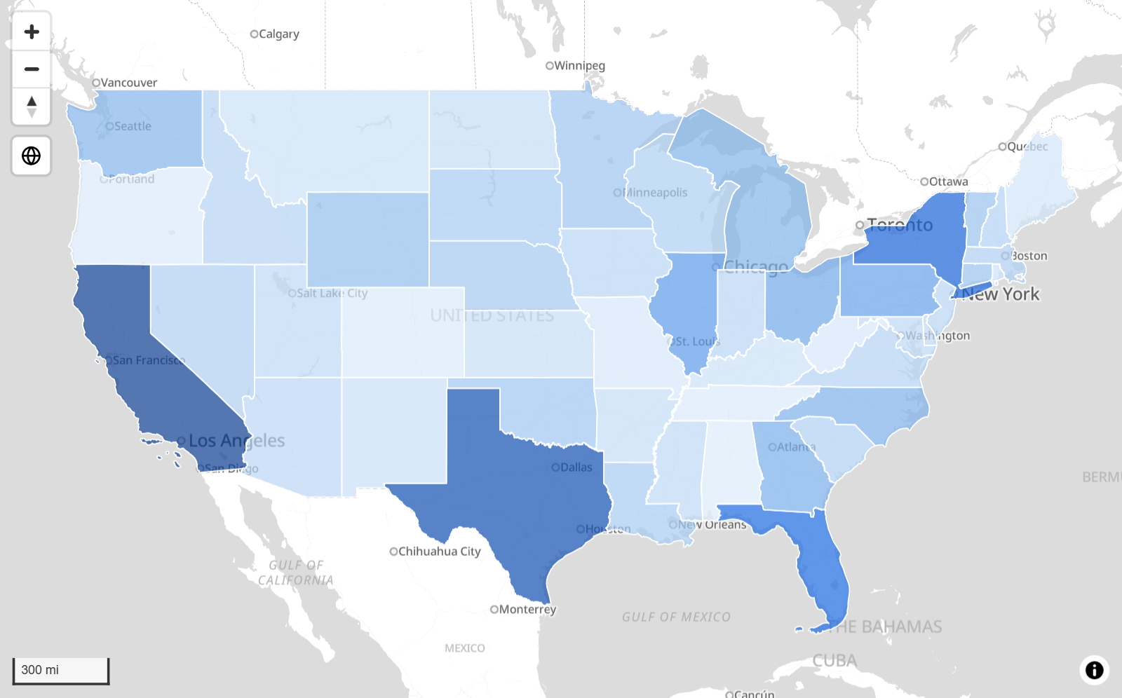 US states from the Icon Map Catalog colored by a measure