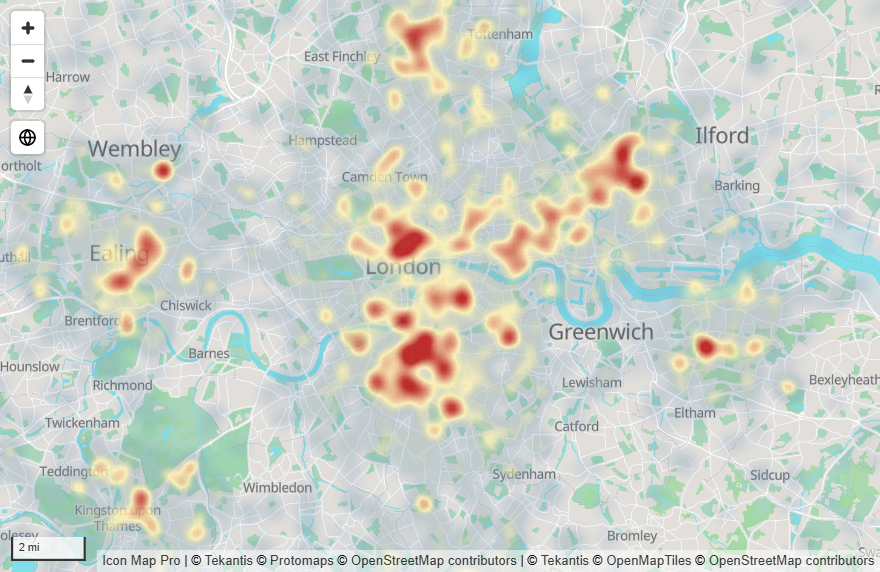 A heatmap drawn with a two-color gradient