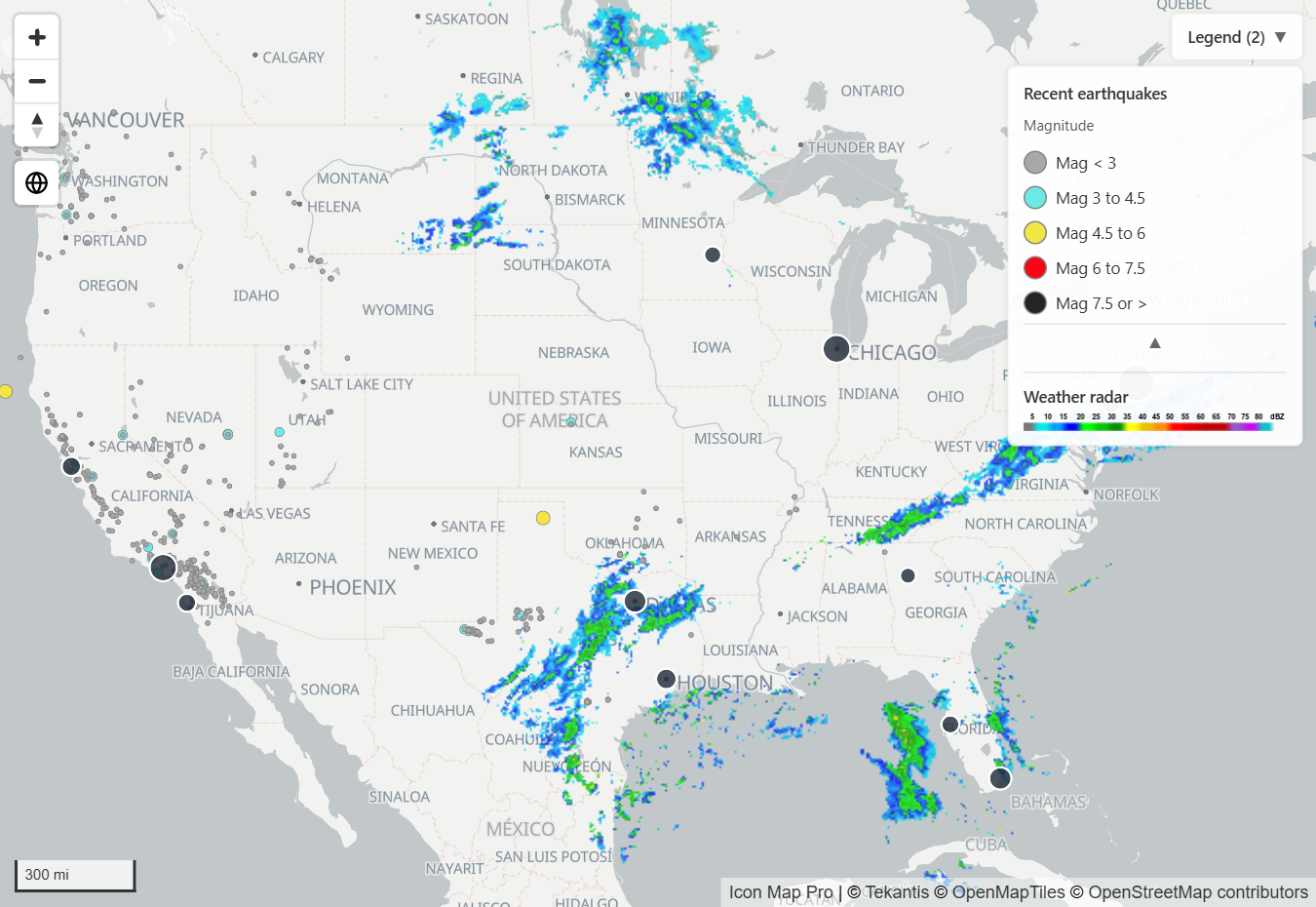 A map with a WMS layer and an ArcGIS layer, and a legend showing the legend image of the WMS layer and the symbols of the ArcGIS layer