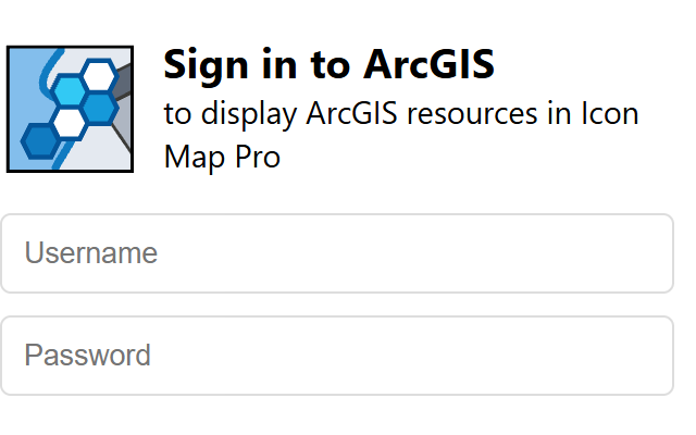 The Sign in to ArcGIS window with Username and Password boxes