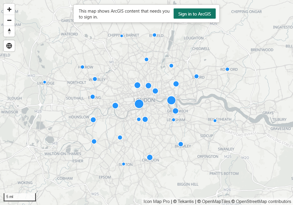 A map showing the prompt that asks the reader to sign in to ArcGIS, with the Sign in to ArcGIS button