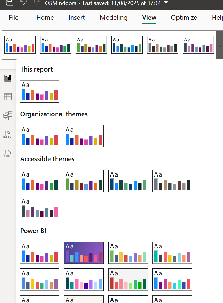 Importing a theme in Power BI Desktop