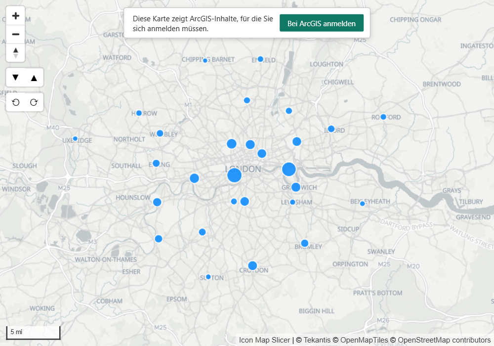 Eine Karte mit der Aufforderung an den Leser, sich bei ArcGIS anzumelden, und der Schaltfläche Bei ArcGIS anmelden