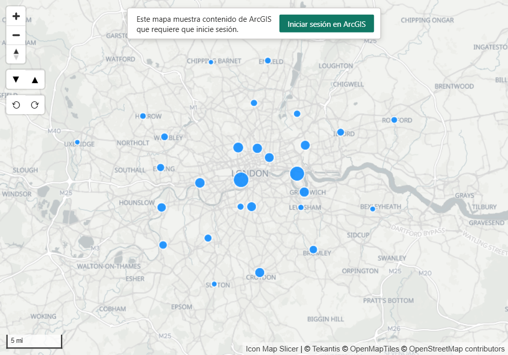 Un mapa que muestra el aviso que pide al lector que inicie sesión en ArcGIS, con el botón Iniciar sesión en ArcGIS