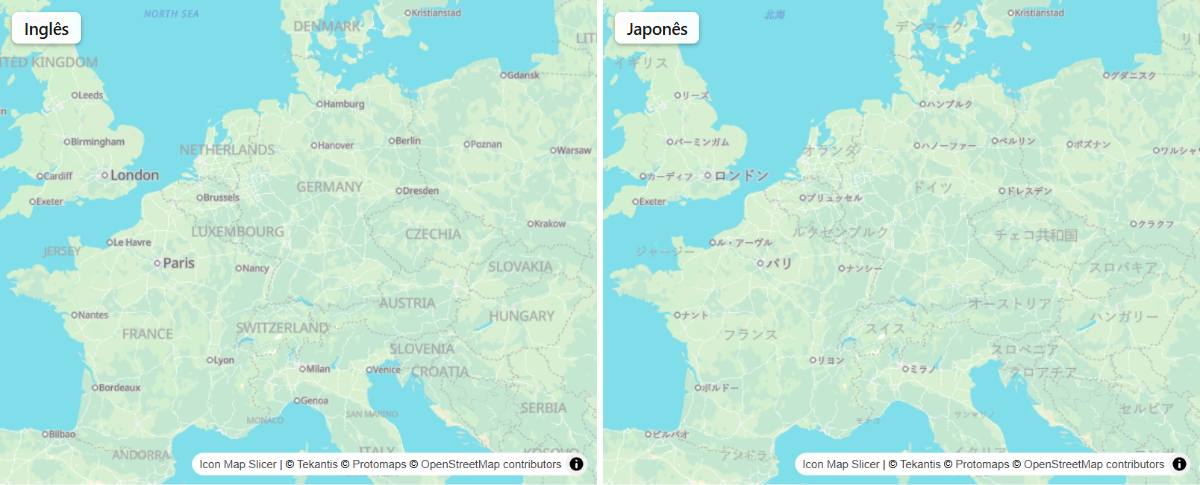 A mesma vista no estilo Light com os nomes de lugares em inglês e em japonês