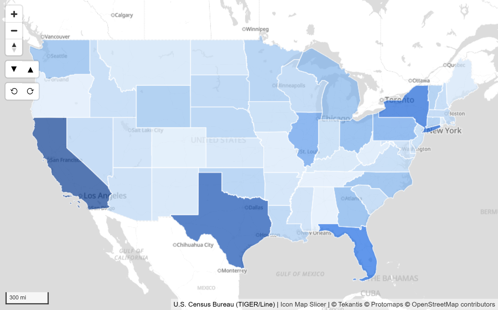 US states from the Icon Map Catalog colored by a measure