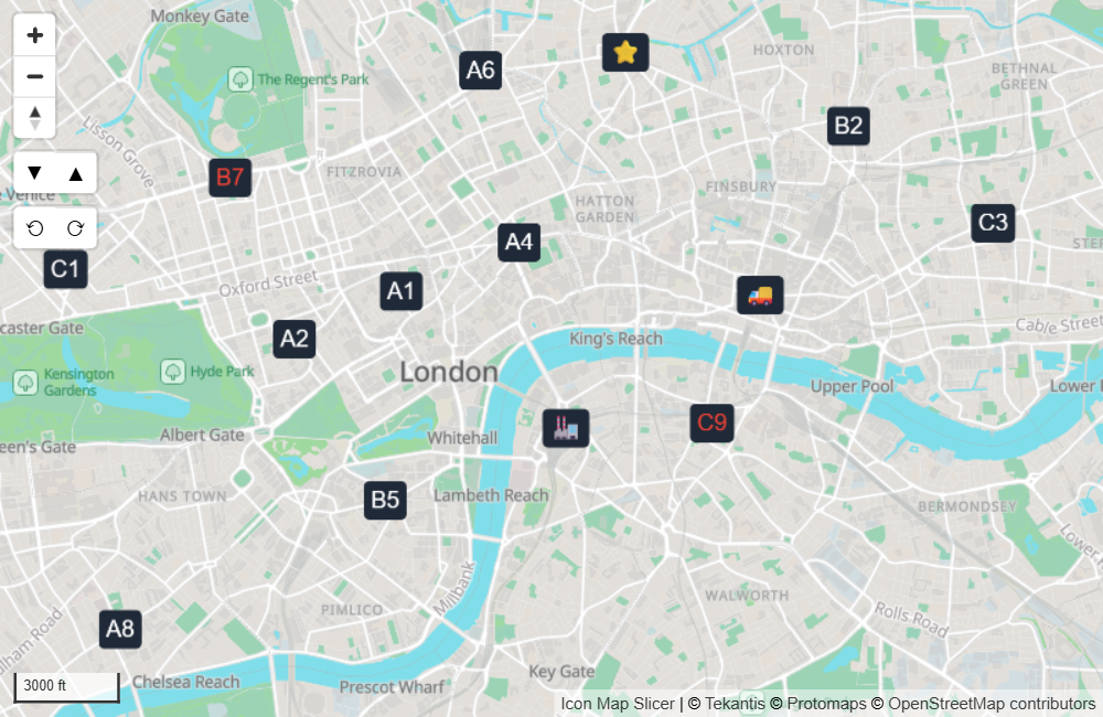 Text and emoji badges at map locations