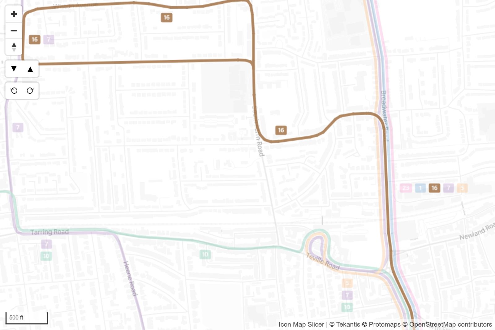 One route selected: it is drawn at full strength while the other routes are dimmed