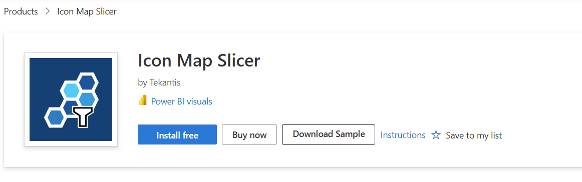 The Icon Map Slicer listing on Microsoft AppSource with the Buy Now button